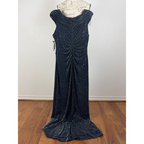 H1 Alex Evenings Navy Silver Gown Womens 16 Sequin Metallic - Picture 4 of 10